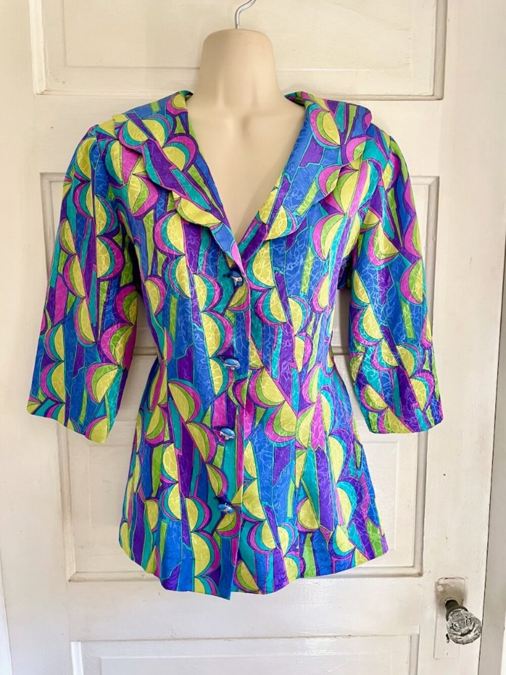Blue & Green Multicolor Retro 70s Psychedelic Costume Cosplay Shirt S/M